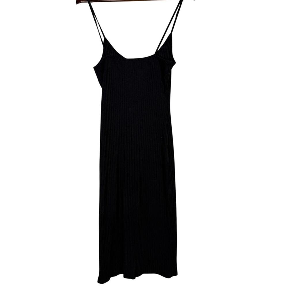 ZARA Ribbed Bodycon Midi Dress Strappy Stretch Slim Round Neck M Black #3472 - Picture 12 of 15
